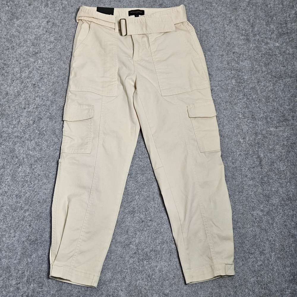 Banana Republic Womens Utility High Rise Gorpcore Belted Cargo Pants Cream 2